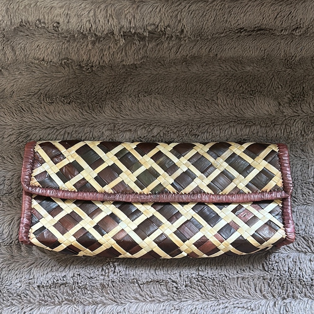 Elegant Woven Clutch - Brown and Cream - NEW